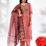 Rust Brown Chiffon Floral Printed Kurta Set