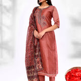 Rust Brown Chiffon Floral Printed Kurta Set