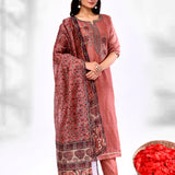 Rust Brown Chiffon Floral Printed Kurta Set