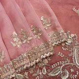 Mauve Rose Organza Saree With Hand Embroidered Paisley Vine Border And Floral Booti