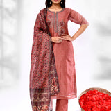 Rust Brown Chiffon Floral Printed Kurta Set