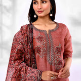 Rust Brown Chiffon Floral Printed Kurta Set