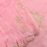 Pastel Pink Organza Saree With Hand Embroidered Leaf Sprigs And Coin Sequin Border