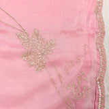 Pastel Pink Organza Saree With Hand Embroidered Leaf Sprigs And Coin Sequin Border
