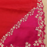 Red Organza Saree With Hand Embroidered Floral Vine Border In Pearl And Gold Beadwork