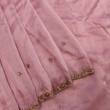 Mauve Pink Organza Saree With Hand Embroidered Floral Booti And Antique Gold Leaf Border