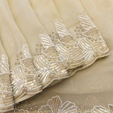Beige Organza Saree With Heavy Hand Embroidered Pearl Floral Corner Motif