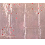 Beige With Striped Weave, Red Rose Embroidery And Scalloped Border Organza Saree