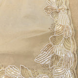 Beige Organza Saree With Heavy Hand Embroidered Pearl Floral Corner Motif