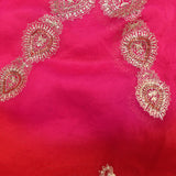 Red And Pink Dual-Tone Organza Saree With Hand Embroidered Zari Border And Floral Booti