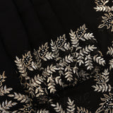 Black Organza Saree With Hand Embroidered Leaf Motif Border And Stone Work