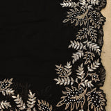 Black Organza Saree With Hand Embroidered Leaf Motif Border And Stone Work