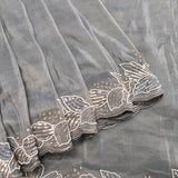 Grey Organza Saree With Heavy Hand Embroidered Pearl Floral Corner Motif