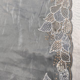 Grey Organza Saree With Heavy Hand Embroidered Pearl Floral Corner Motif