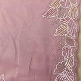 Dusty Mauve Organza Saree With Heavy Hand Embroidered Pearl Floral Border