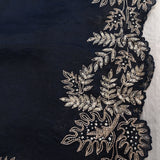Navy Blue Organza Saree With Hand Embroidered Leaf Motif Border And Stone Work