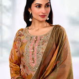 Mustard Yellow Tissue Floral Printed Kurta Set