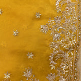 Mustard Yellow Organza Saree With Heavy Hand Embroidered Floral Vine Border And Star Booti