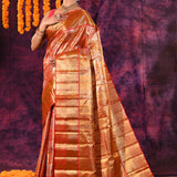 Golden With Checks Weave And Red Border Kanjivaram Silk Saree