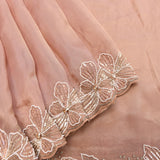 Blush Peach Organza Saree With Hand Embroidered 3D Flower Border And Leaf Detailing