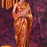 Golden With Checks Weave And Red Border Kanjivaram Silk Saree