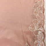 Blush Peach Organza Saree With Hand Embroidered 3D Flower Border And Leaf Detailing