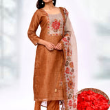 Earthy Brown Kota Floral Printed Kurta Set