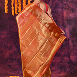 Golden With Checks Weave And Red Border Kanjivaram Silk Saree