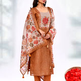 Earthy Brown Kota Floral Printed Kurta Set