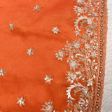 Red-Orange Shaded Organza Saree With Hand Embroidered Lotus Booti And Floral Border