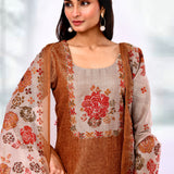 Earthy Brown Kota Floral Printed Kurta Set