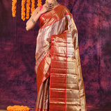 Amber Orange With Vertical Zari Stripes Kanjivaram Tissue Saree