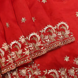 Red-Orange Shaded Organza Saree With Hand Embroidered Lotus Booti And Floral Border