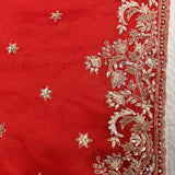 Red-Orange Shaded Organza Saree With Hand Embroidered Lotus Booti And Floral Border