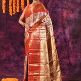Amber Orange With Vertical Zari Stripes Kanjivaram Tissue Saree