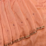 Peach Organza Saree With Hand Embroidered Floral Booti And Antique Gold Leaf Border