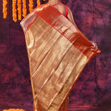 Amber Orange With Vertical Zari Stripes Kanjivaram Tissue Saree