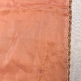 Peach Organza Saree With Hand Embroidered Floral Booti And Antique Gold Leaf Border