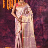 Lavender And Gold Tissue Kanjivaram Silk Saree With Woven Zari Pallu