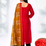 Crimson Red Dupion Silk Warli Printed Kurta Set