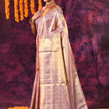 Lavender And Gold Tissue Kanjivaram Silk Saree With Woven Zari Pallu