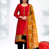Crimson Red Dupion Silk Warli Printed Kurta Set