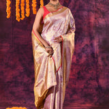 Lavender And Gold Tissue Kanjivaram Silk Saree With Woven Zari Pallu