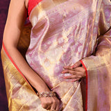 Lavender And Gold Tissue Kanjivaram Silk Saree With Woven Zari Pallu