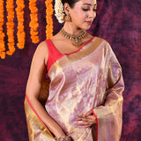 Lavender And Gold Tissue Kanjivaram Silk Saree With Woven Zari Pallu