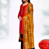 Crimson Red Dupion Silk Warli Printed Kurta Set