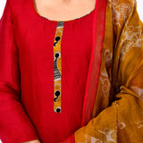 Crimson Red Dupion Silk Warli Printed Kurta Set