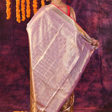 Lavender And Gold Tissue Kanjivaram Silk Saree With Woven Zari Pallu