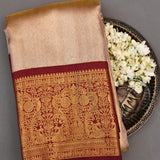 Silver-Grey Kanjivaram Silk Saree With Maroon-Gold Zari Pallu