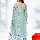Aqua Blue Cotton Thread Embroidered Kurta Set
